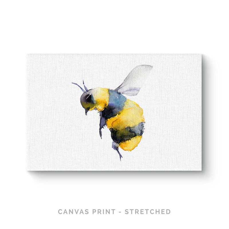 a watercolor painting of a bee flying