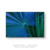 a picture of a blue and green plant with the words canvas print - stretched with